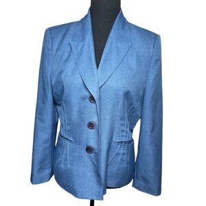 Le Suit Petite Blue Wool Blend Blazer Jacket Women 10P Office Career